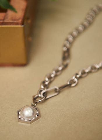 Pearl Pendant Chain Necklace, Silver