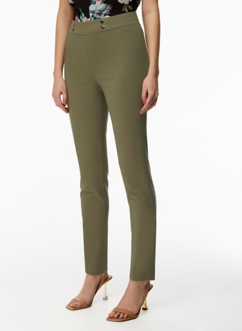 Pull-On Button Detail Pants, Dusty Olive 