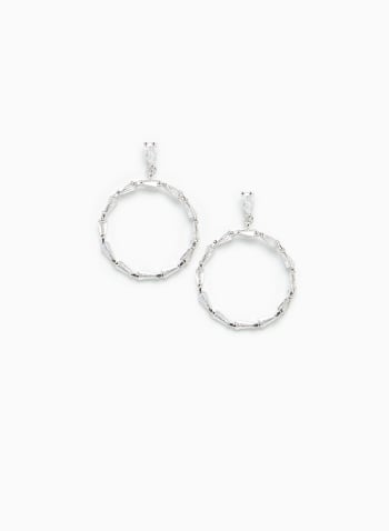 Cubic Zirconia Hoop Pendant Earrings, Silver