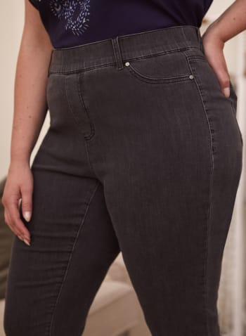 Straight Leg Pull-On Jeans, Heather Grey