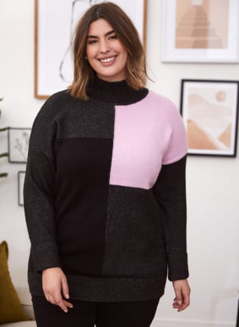 Colour Block Tunic Sweater, Grey Pattern