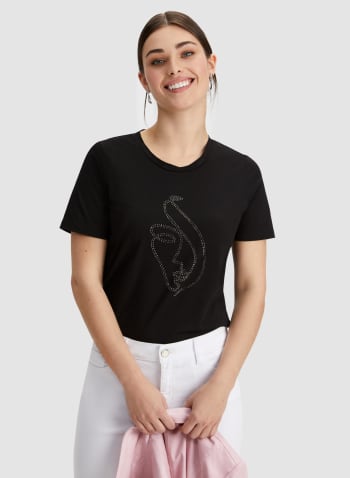 Sequined Face T-shirt, Black