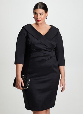 Wrap-Style Taffeta Dress, Black