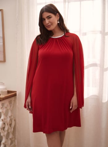 Chiffon Sleeve Sheath Dress, Red