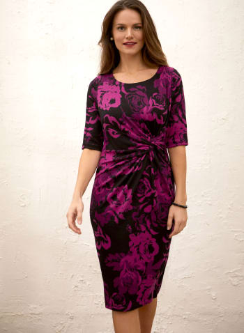 Contrast Rose Print Dress, Purple