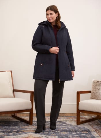 Detachable Hood Quilted Coat, Blue
