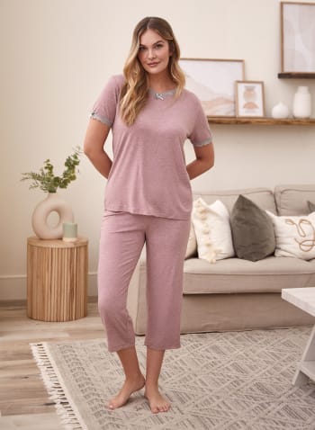 Dot Print Lace Pyjama Set, Pink