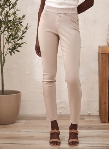 Pull-On Straight Leg Ankle Jeans, Beige