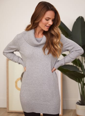 Cowl Neck Tunic Sweater, Grey