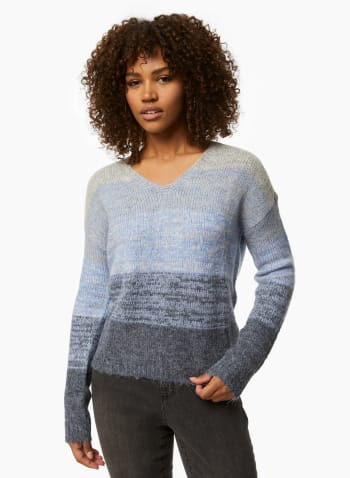 Fluffy Stripe Print Sweater, Blue