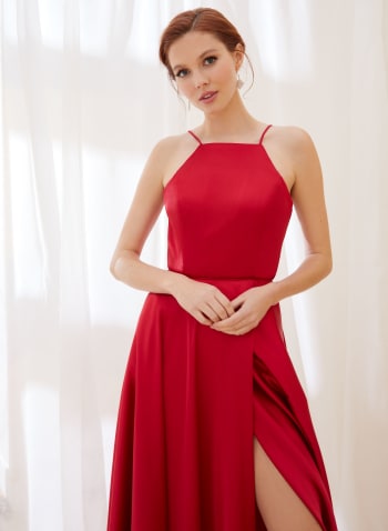 Apron Neck Satin Dress, Red