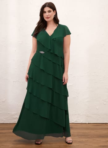 Ruffle Detail Dress, Medium Green