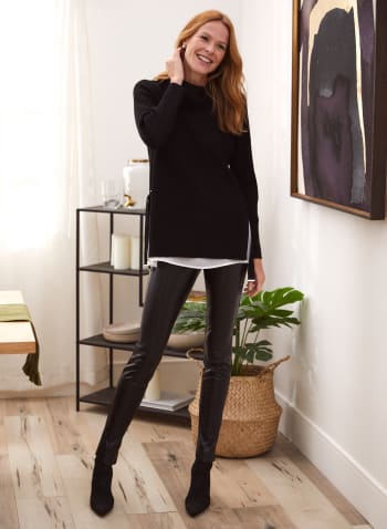 Cowl Neck Fooler Style Sweater, Black Pattern