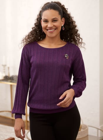 Glitter Rib Knit Sweater, Purple
