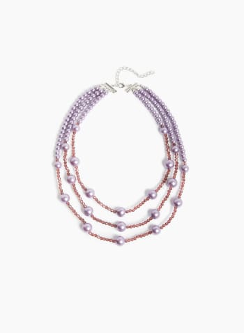 Triple Row Beaded Necklace, Purple