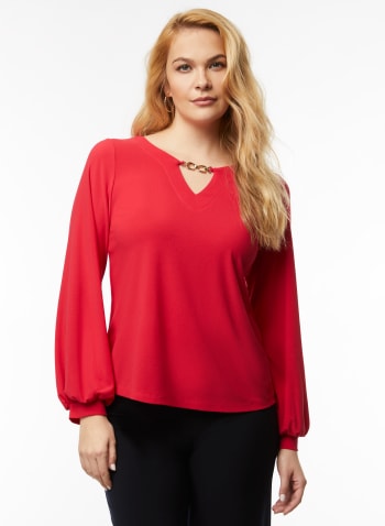Puff Sleeve Chain Detail Top, Red