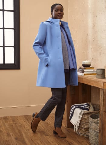 Stretch Wool Blend Coat, Blue