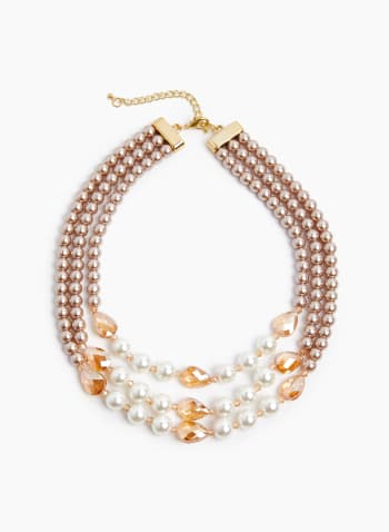 Triple Row Pearl & Stone Necklace, Pearl