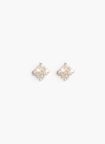 Crystal Tile Button Earrings, Gold
