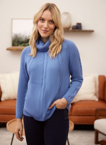 Cashmere Blend Cable Knit Sweater, Blue Mix