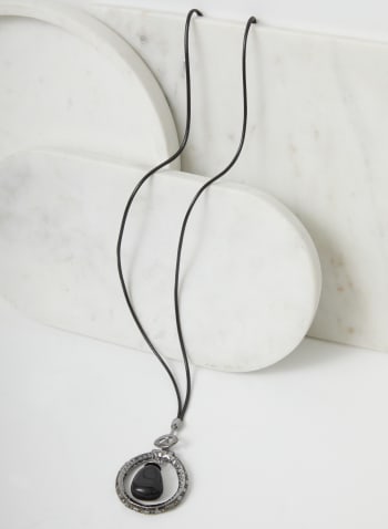 Ring Pendant Cord Necklace, Black
