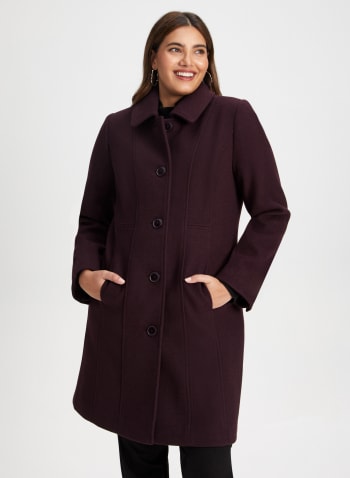 Stretch Wool Blend Coat, Purple