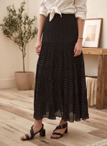 Pull-On Dot Print Skirt, Black