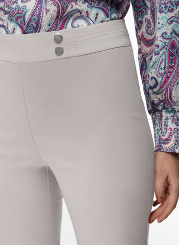 Pull-On Button Detail Pants, Light grey
