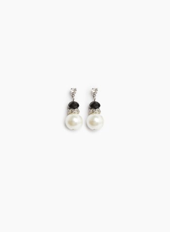 Stone & Pearl Dangle Earrings, Black & White