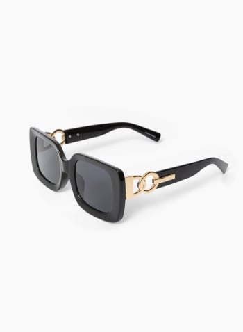 Square Frame Chain Link Sunglasses, Black