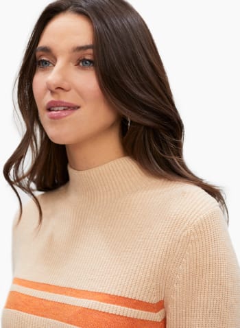 Mock Neck Stripe Detail Sweater, Off White