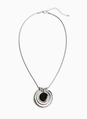Collier à pendentif multi-anneaux et pierre, Noir