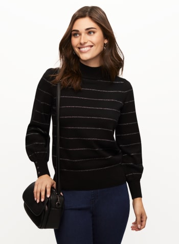 Metallic Stripe Detail Sweater, Black Pattern