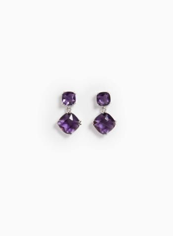 Faceted Stone Dangle Earrings, Purple