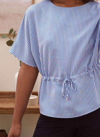 Stripe Print Short Sleeve Blouse, White Pattern
