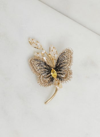 Faceted Stone Butterfly Brooch, Gold