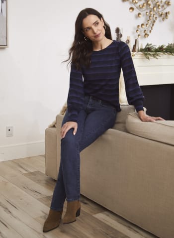 Puff Sleeve Ombré Print Sweater, Blue Pattern