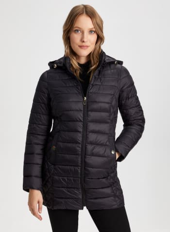 Quilted Mid-length Coat, Black