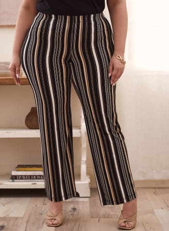 Stripe Print Wide Leg Pants, Black