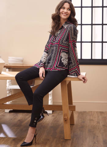 Mixed Print Bell Sleeve Blouse, Assorted