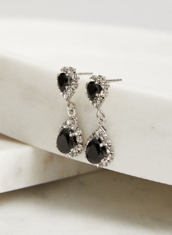 Boucles d'oreilles pendantes à cristaux et pierres , Noir