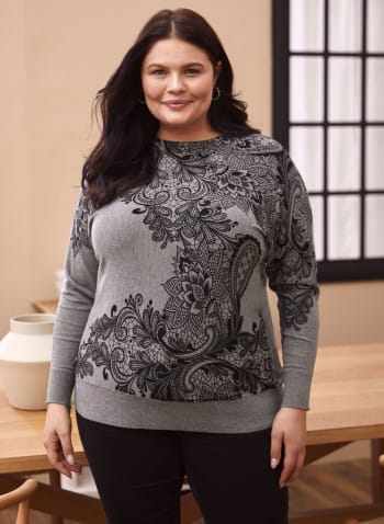 Paisley Print Sweater, Grey Pattern