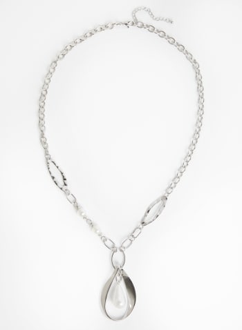Collier à pendentif ovale et inserts, Blanc perle