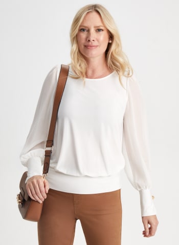 Boat Neck Long Sleeve Top, Ivory