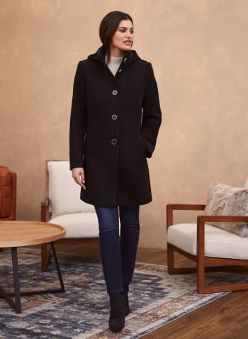 Manteau en mélange de laine extensible, Noir