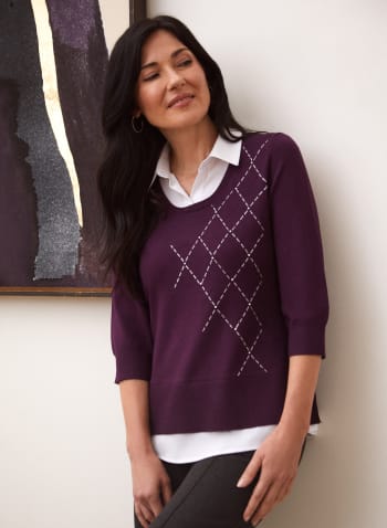Argyle Detail Fooler Sweater, Purple