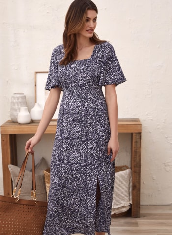 Abstract Print Midi Dress, Persian Blue