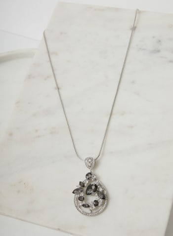 Crystal & Stone Pendant Necklace, Grey