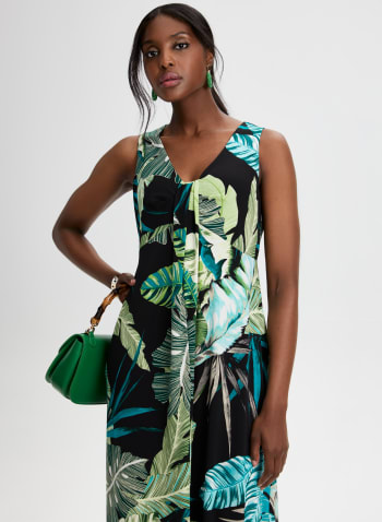 Tropical Print Maxi Dress, Black Pattern