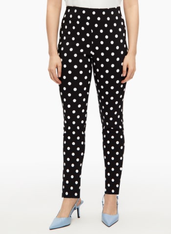 Polka Dot Print Pull-On Pants, Black Pattern